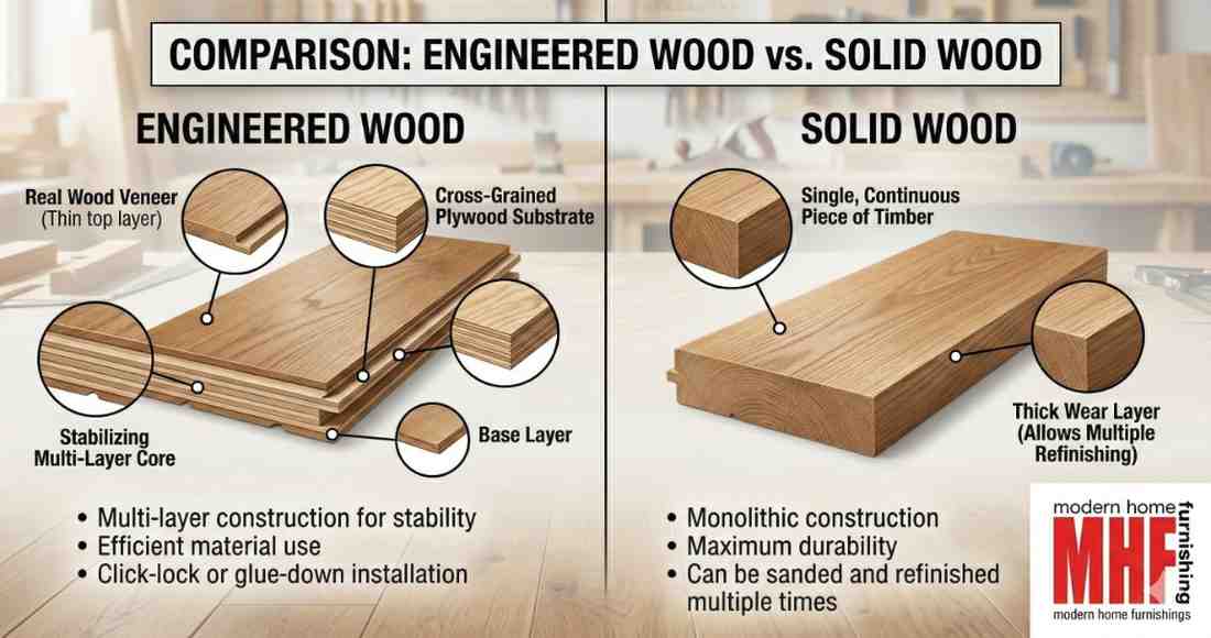 Read more about the article A Comprehensive Comparison of Engineered Wood vs. Real (Solid) Wood
